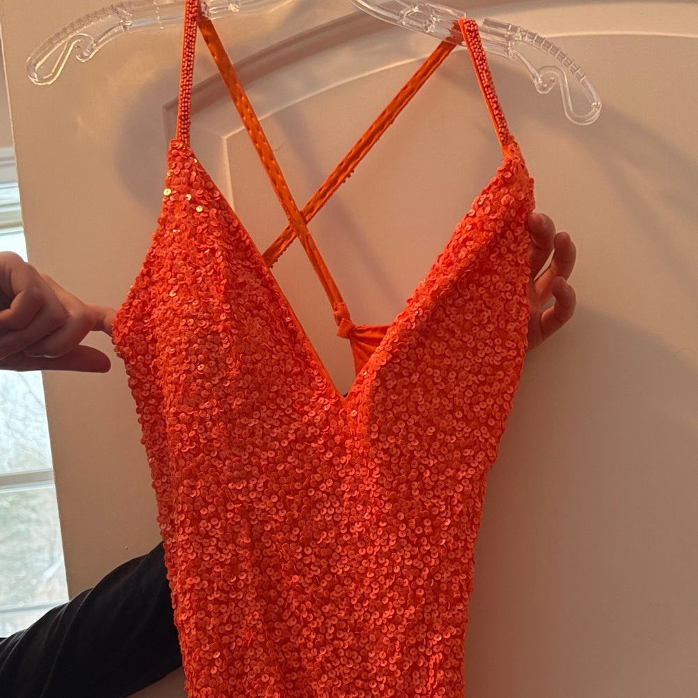 Elegant Backless Sequin Dress in Bright Orange